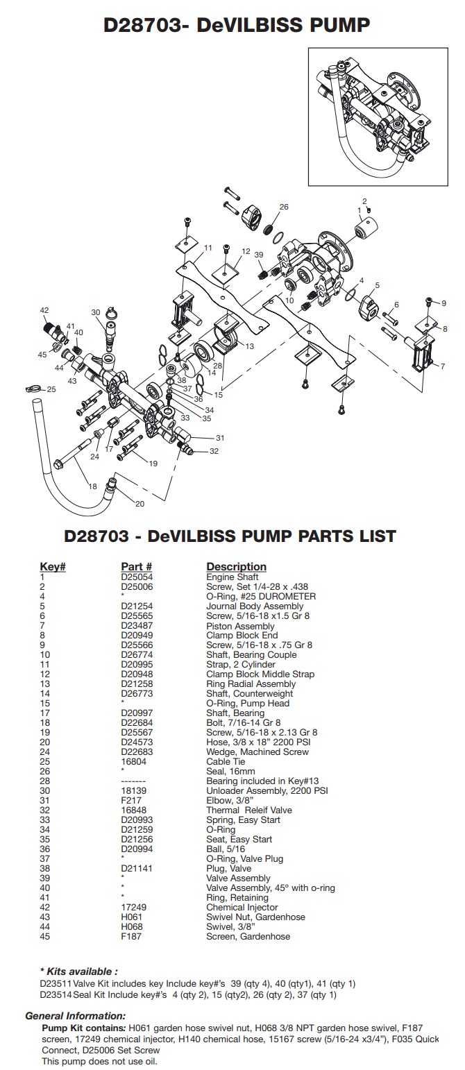 EXCELL D28703 pump repair parts & breakdown